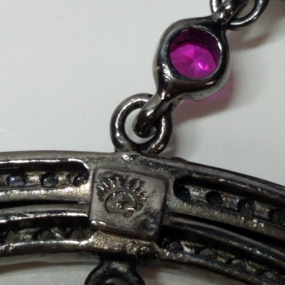 Angelique De Paris Women's Circle Earrings with Pearl Zirconia and Garnet Stone - Picture 10 of 13